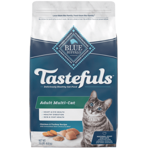 BLUE Tastefuls Multi-Cat Adult Chicken & Turkey Recipe Dry Cat Food, 15 lb